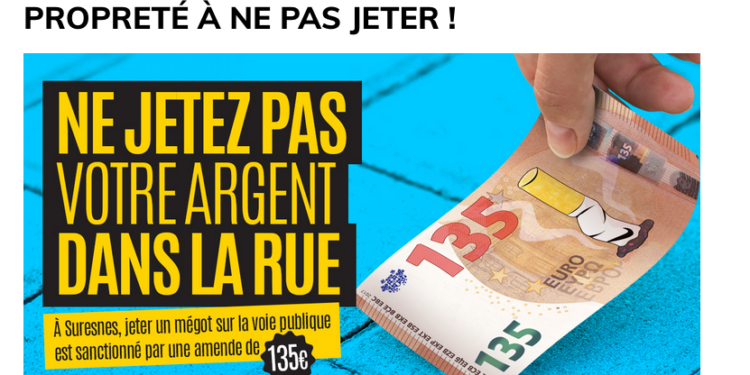 Suresnes : 135€ pour un mégot, 38€ pour une déjection canine non-ramassée. La ville lance un rappel en 4 par 3